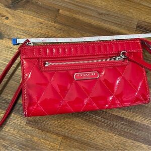 Coach Cherry Red Quilted Wristlet patent leather wallet